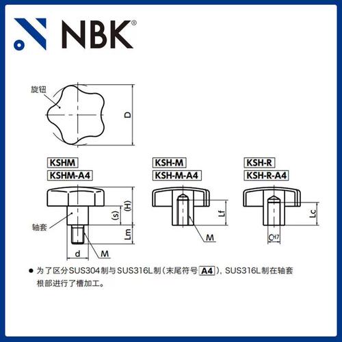 nbk kshm不锈钢握把旋钮 多角形外螺纹耐腐蚀性优良 机械零件配件
